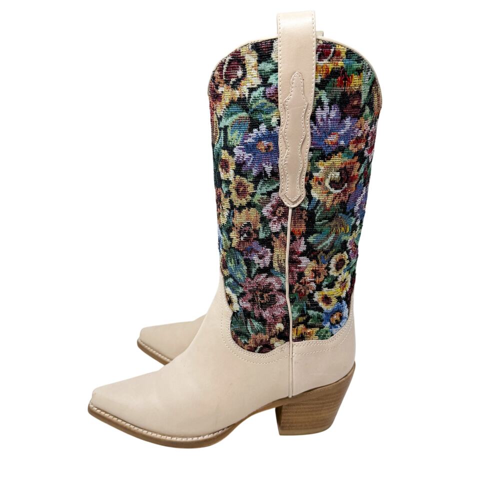 Jeffrey Campbell Tan/Multicolor Leather & Tapestry Western Boots Size 7 Pull On - Picture 3 of 8